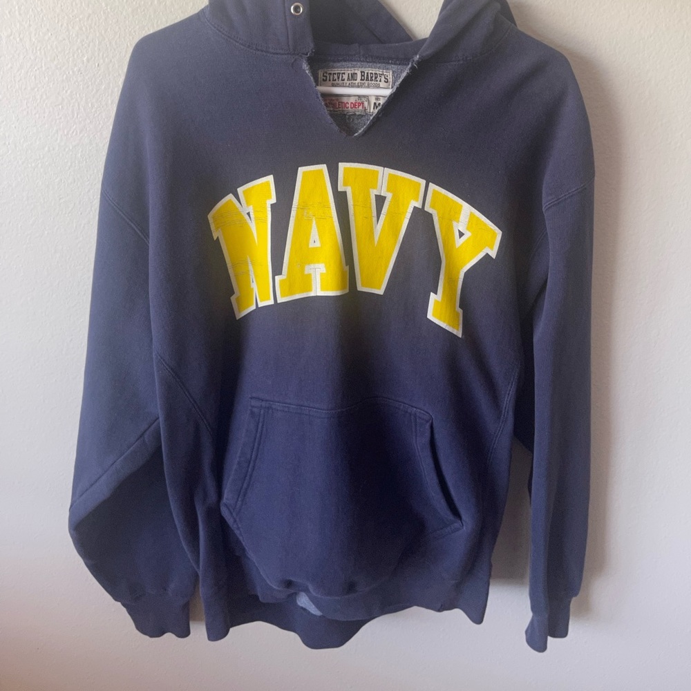 Old beat up navy hoodie.